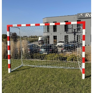 Bramka do piłki ręcznej 3x2m przenośna [profil stal kwadrat 80x80], głębokość 0,8/1,0m, lakier. pasy biało-czerwone