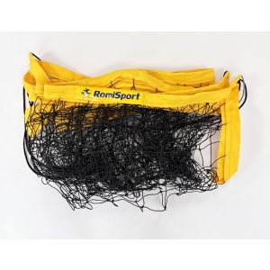 Profesjonalna siatka do siatkówki obszyta taśmą PP w kolorze żółtym L=8500, linka kewlarowa