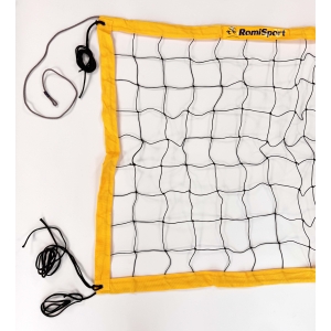 Profesjonalna siatka do siatkówki obszyta taśmą PP w kolorze żółtym L=8500, linka kewlarowa