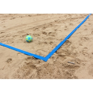 Linie pola boiska do piłki nożnej plażowej [pole 26x36m] szer. taśmy 5cm, kolor niebieski, mocowanie do podłoża: deski [14x14cm]