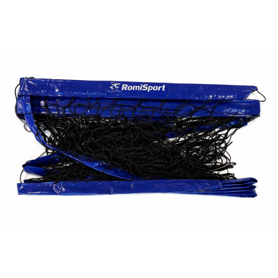 Profesjonalna siatka do siatkówki obszyta taśmą PCV w kolorze niebieskim L=9500, linka kewlarowa RomiSport