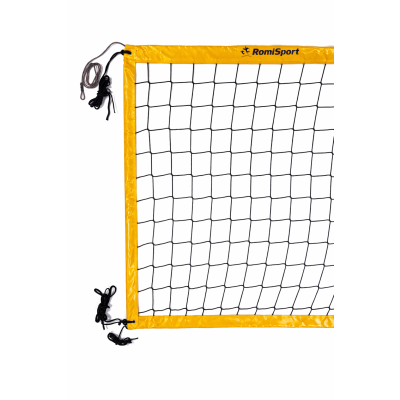 Profesjonalna siatka do siatkówki obszyta taśmą PCV w kolorze żółtym L=8500, linka kewlarowa RomiSport