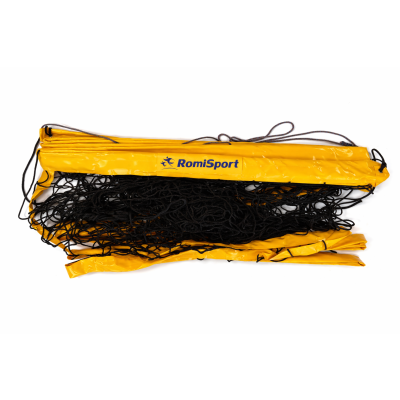 Profesjonalna siatka do siatkówki obszyta taśmą PCV w kolorze żółtym L=8500, linka kewlarowa RomiSport