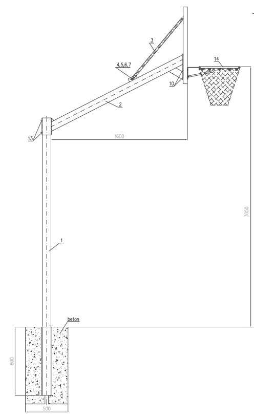 Kosz do koszykówki, wysięg 160cm - rzut